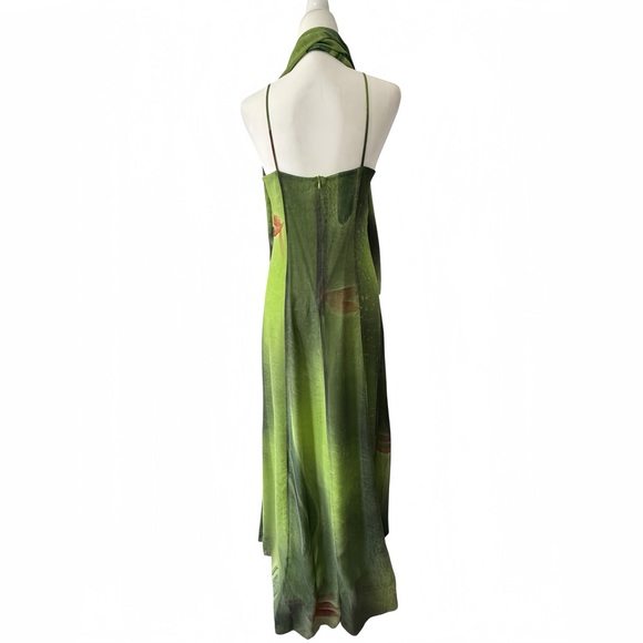 Brazil Boutique Green Ombre Maxi Dress Fairy Mermaid Y2K Silk Look Strappy G L - Picture 6 of 15